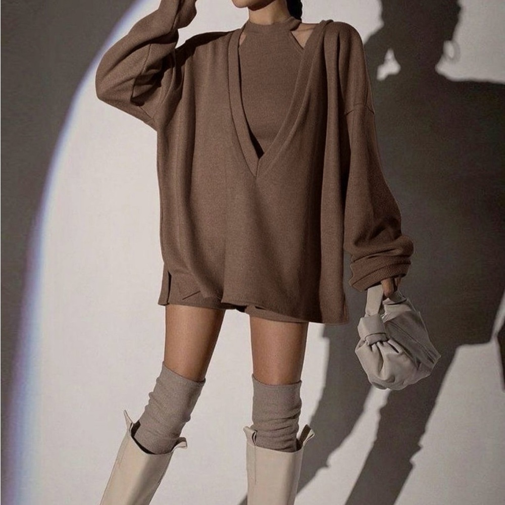 Commense Chocolate Knit Sweater With Vest